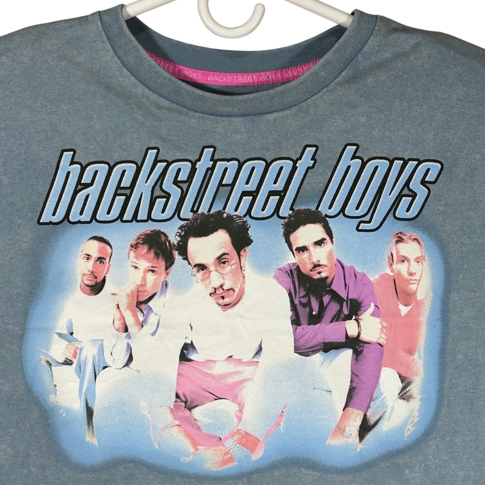 Backstreet Boys Graphic Crop Top Oversize XS Blue Wash NEW Y2K Pop Band